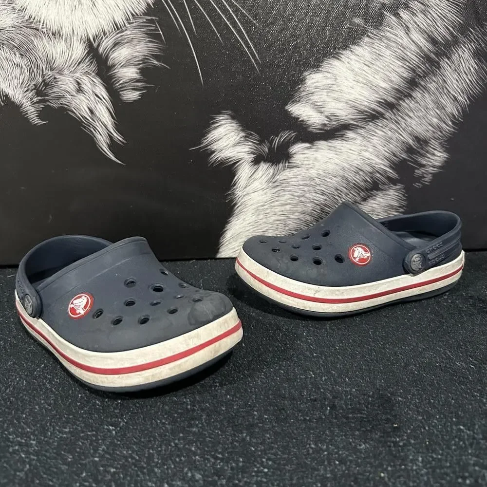 Crocs Crocband 207006 Clog Shoes Unisex Kids 9 Blue Rubber Jibbitz Charms Casual